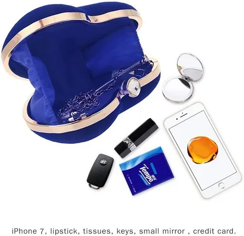 Vista 5 de Bolsos de embrague en forma de corazón de terciopelo para mujeres fiesta de noche Tote con cadena de hombro