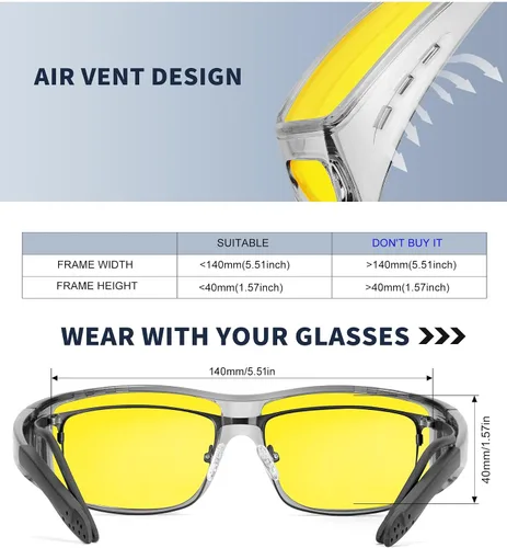 Vista 6 de Gafas de visión nocturna para hombre, lentes envolventes para conducir
