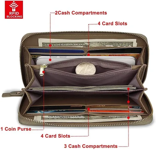 Vista 2 de FT FUNTOR Cartera de pulsera para mujer, cartera de piel sintética vegana con cremallera alrededor del teléfono, tarjetero organizador