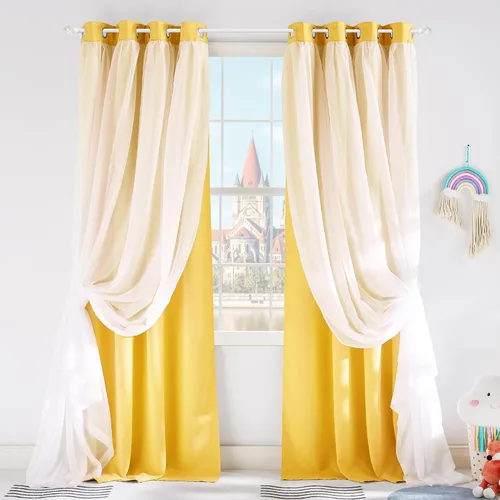 Vista 47 de PONY DANCE Cortinas Opacas con Superposición de Gasa, Cortinas de Doble Capa con Aislamiento Térmico Mix & Match para Oscurecer Habitaciones
