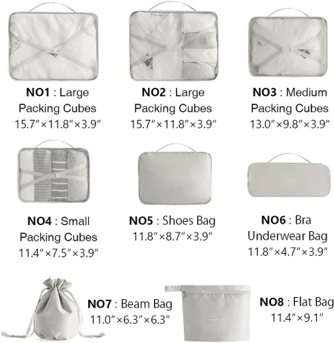 Vista 2 de Cubos de equipaje para viajes, juego de 8 piezas de bolsas organizadoras de viaje para accesorios de viaje, bolsas organizadoras de maleta de mano