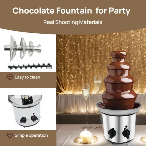 Vista 2 de Fuente de chocolate de 4 niveles para fiesta, máquina eléctrica de fuente de fondue de chocolate de acero inoxidable para fiesta