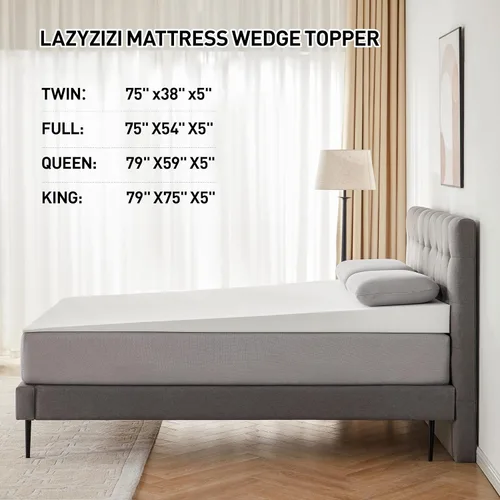 Vista 7 de Lazyzizi Cuña de Colchón Solamente, Cuña de Cama Inclinada Queen de 5 Pulgadas Cubrecolchón para Reflujo Ácido, GERD, Dolor de Cuello y Espalda