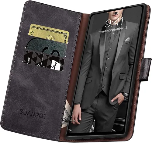Vista 4 de SUANPOT Funda de piel tipo cartera para Samsung Galaxy Note 10 de 6.3 pulgadas con bloqueo RFID, soporte para tarjetas de crédito, libro de folio