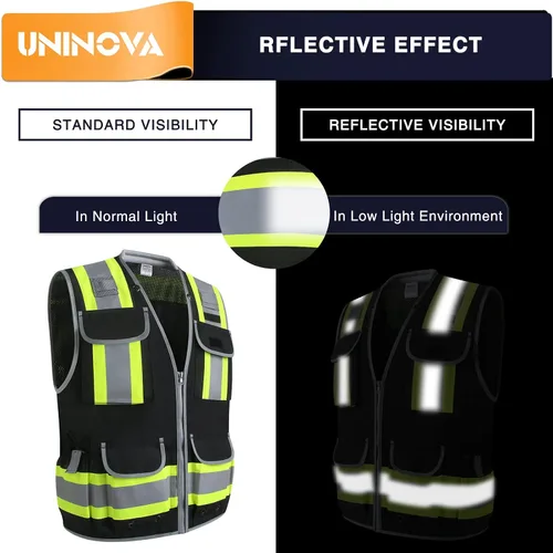 Vista 4 de Surveyor Safety Vest, Reflective High Visibility Vests for Men Class 2 Heavy Duty Work Vests with Pockets and Zipper