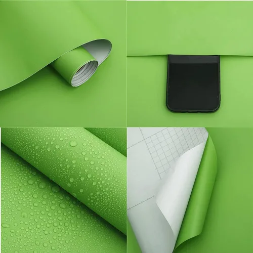 Vista 3 de Ismoon - Papel tapiz verde sólido de 15.7" x 118", papel de contacto de pelar y pegar, autoadhesivo, extraíble, impermeable, para dormitorio