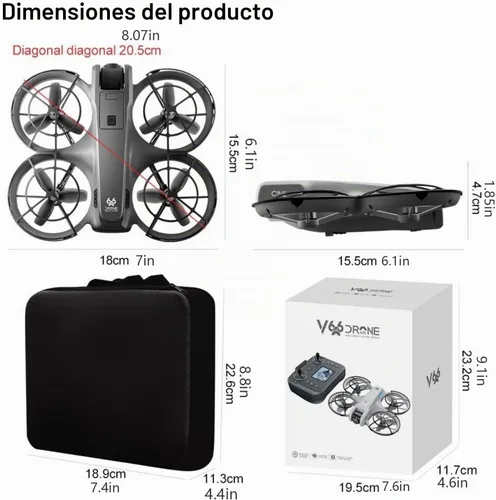 Vista 2 de Drone RC con control remoto de pantalla con pantalla de control remoto, protector de hélice, cámara dual HD, ajuste de velocidad, retención de Negro