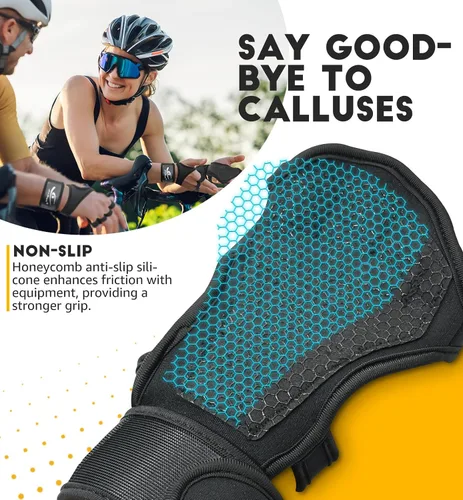Vista 3 de HiRui Guantes de entrenamiento ventilados para hombres y mujeres, muñequeras integradas y silicona antideslizante en la palma para evitar callos