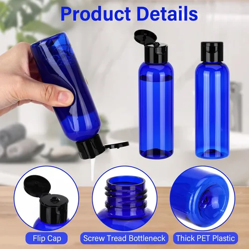 Vista 3 de Mimorou 50 botellas de plástico para apretar con tapa, recipiente recargable ámbar vacío, botella pequeña de aseo de viaje para loción, champú