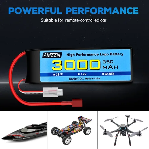 Vista 6 de Batería Lipo de 7.4V 3000mAh 35C 2S T-Plug con cable de carga USB para coche RC, modelo de camión, barco de control remoto, RC Quadcopter Qircraft