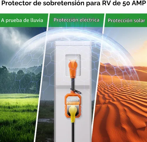 Vista 7 de Protector contra sobretensiones RV de 50 amperios 26000J Sobrecarga Apagado Naranja