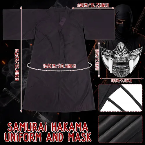 Vista 2 de Shihanee Juego de 3 piezas de bata negra Samurai con espada retráctil 3D
