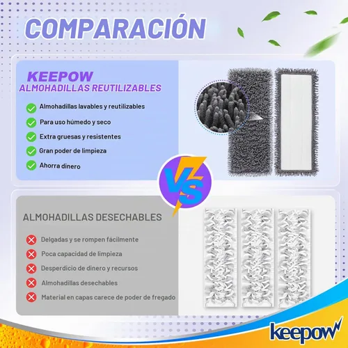 Vista 4 de KEEPOW Almohadillas de microfibra reutilizables para mopa Swiffer Powermop, paquete de 2, almohadillas de mopa eléctrica para trapeador de 13 a 15