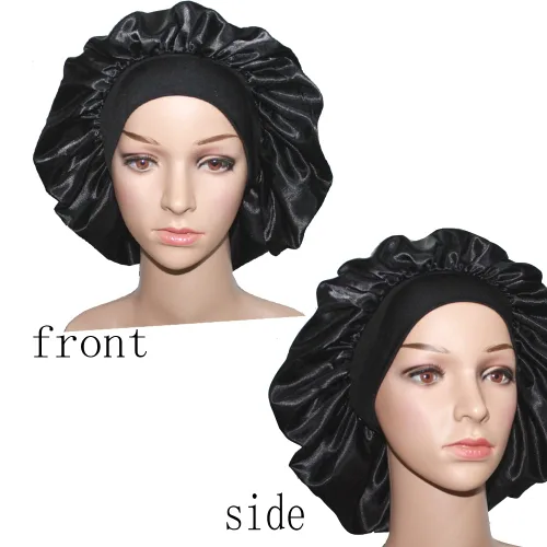 Vista 5 de VEYRNEIC Gorro de satén para el cabello para dormir, gorras de seda para quimioterapia con banda elástica ancha, gorro de dormir para mujeres
