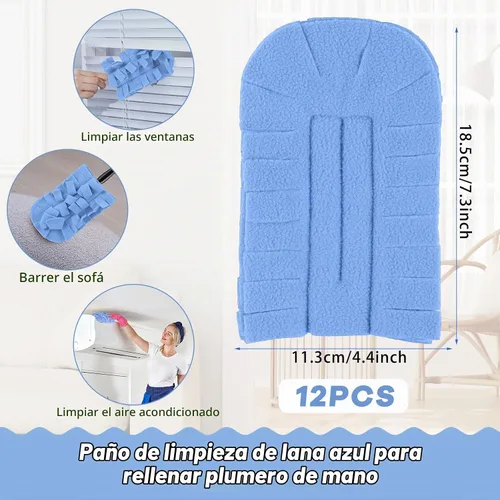 Vista 2 de Zubebe 12 piezas de repuesto de plumero de forro polar reutilizables, plumeros planos de plumas, almohadillas de limpieza lavables para múltiples