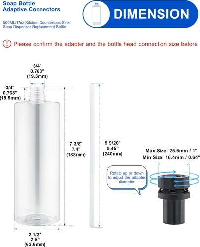 Vista 2 de Botella de Dispensador de Jabón Actualizada para Fregadero de Cocina Reemplazo - Botella de Jabón de 500ML/17oz - Un Reemplazo para Tu Dispensador