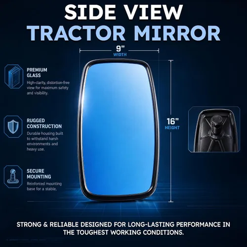 Vista 4 de Maverick Advantage Espejo retrovisor de equipo pesado con soporte de abrazadera estilo OEM, espejo convexo de punto ciego gran angular y resistente