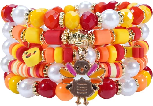 Vista 21 de Ardorchid Pulseras de Halloween para Mujeres Calabaza Fantasma Esqueleto Murciélago Calavera con Cuentas Apilables Elásticas Rugby Acción de Gracias