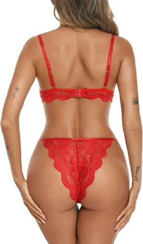 Vista 18 de Avidlove Conjunto de lencería de encaje floral con aros para mujer