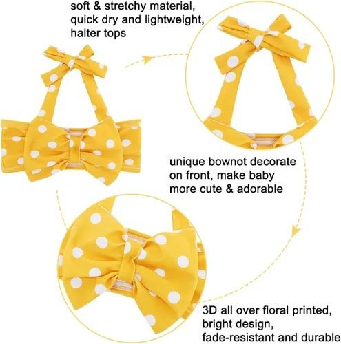 Vista 5 de Ahegao Traje de baño de 2 piezas para niñas y bebés, parte superior de tubo halter, parte inferior floral, con lazo, traje de baño para playa, traje