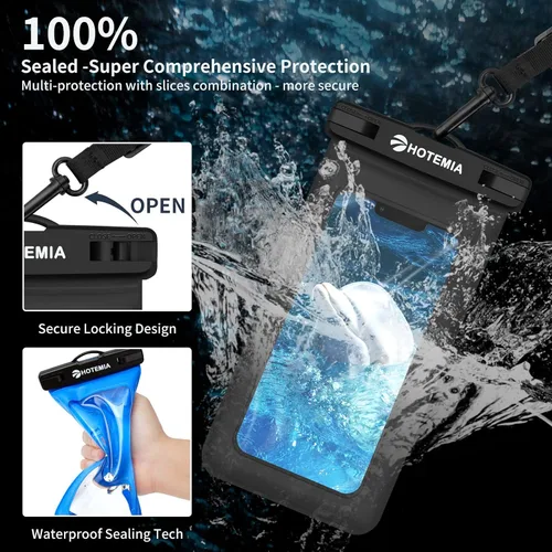 Vista 7 de HOTEMIA Funda impermeable flotante para teléfono celular, bolsa seca con cordón para el cuello y brazalete, se adapta a iPhone y todos los teléfonos