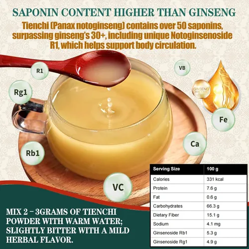 Vista 4 de Polvo Tienchi 100% puro 300 g/10.58 oz Sanqi Notoginseng Root Powder Hierbas chinas 200 Malla ultrafina para té y sopa, sin aditivos, vegano, sin