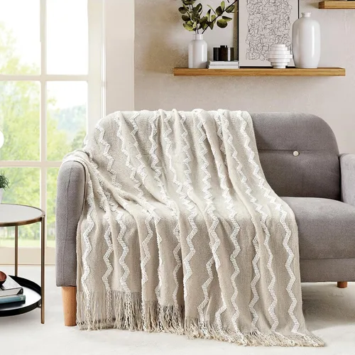 Vista 2 de Bourina - Manta de chenilla de punto, ligera, suave, acogedora, para cama, sofá, silla