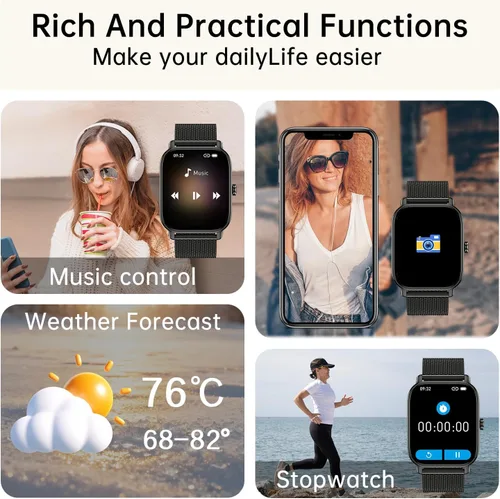 Vista 5 de Reloj inteligente para hombres y mujeres ICHPULG para fitness: para correr, responder, hacer llamadas, digital, relojes para hombres, impermeable