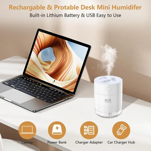 Vista 6 de HOTBAG Minihumidificador portátil para plantas de interior 500ml, pequeño humidificador de niebla fría USB recargable, minihumidificador
