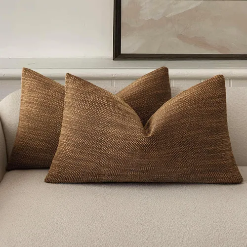 Vista 24 de Foindtower Juego de 2 fundas de almohada decorativas de lino de arpillera con textura, fundas de cojín bohemias de estilo rústico, funda de almohada