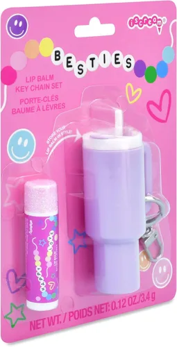 Vista 3 de iscream Estuche de bálsamo labial con llavero de taza de viaje con bálsamo labial perfumado de vainilla