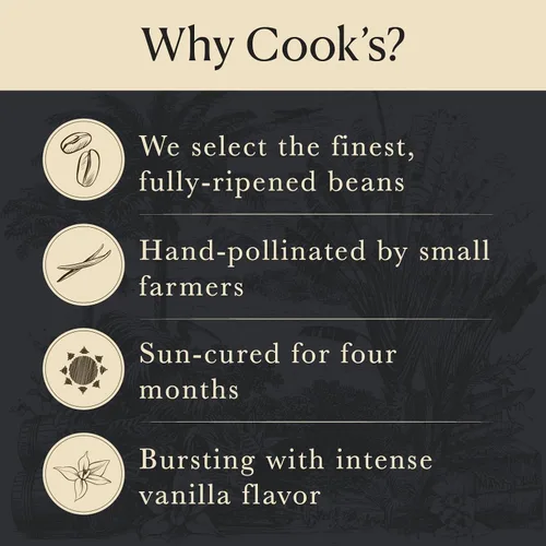Vista 6 de Cook's, Granos de vainilla orgánicos de Tahití, grado A, la mejor vainilla gourmet fresca premium del mundo, certificado orgánico por CCOF, 10