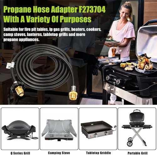 Vista 2 de Adaptador de manguera de propano de 10 pies F273704 de repuesto compatible con calentador Mr Heater Buddy, estufa Coleman, parrilla portátil