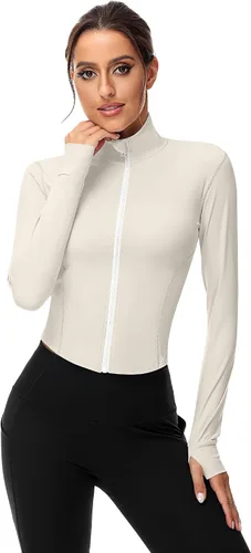 Vista 2 de Paquete de 2 chaquetas de entrenamiento para mujer, camisetas de entrenamiento de manga larga con agujeros para el pulgar, chaquetas ligeras