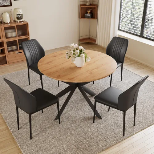 Vista 14 de HIPIHOM Juego de mesa de comedor redonda extensible de 43.2"-59.1", mesa de cocina para 4-6 personas con tablero de MDF engrosado resistente a Mesa