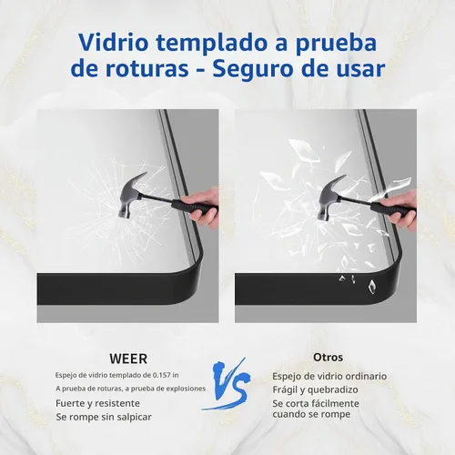 Vista 4 de WEER - Espejo de baño negro para tocador de 20x28 pulgadas, espejo con marco de metal negro mate y forma de rectángulo redondeado para sobre