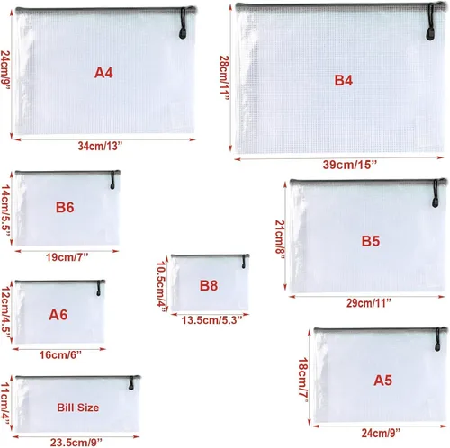 Vista 2 de Bolsas de malla de plástico con cremallera para carpetas de documentos, bolsas de archivos con cremallera para almacenamiento de suministros de Negro