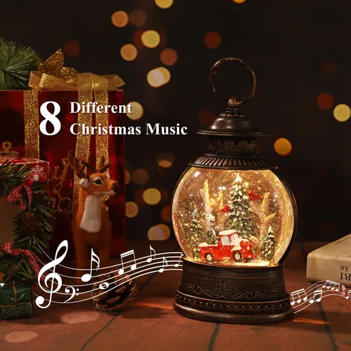 Vista 3 de Decoraciones de Navidad para interiores - 8 canciones navideñas, globo de nieve de Navidad musical - Globo de nieve con remolino de purpurina