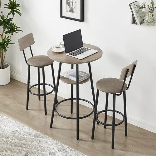 Vista 10 de W1162 - Juego de sillas de bar de 5 piezas con 4 asientos suaves de poliuretano con respaldo, mesa y taburetes tapizados industriales, para sala