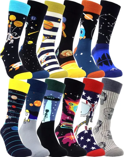 Vista 13 de HSELL Calcetines de vestir para hombre, diseños divertidos y locos, calcetines de algodón con patrón novedoso, regalos divertidos para hombres 12