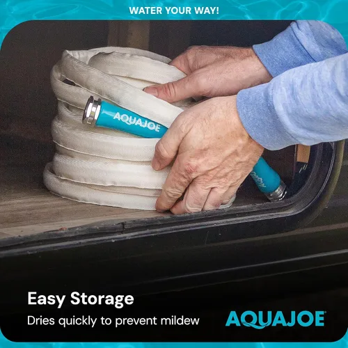 Vista 6 de Aqua Joe AJFJH50-58-RV - Manguera de agua para autocaravana con chaqueta flexible de fibra de grado marino, 50 pies, herramienta de riego
