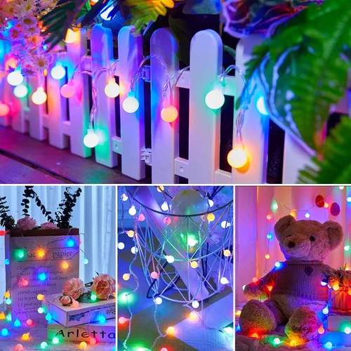 Vista 3 de Guirnalda de luces con forma de globo a pilas, 21 pies, 60 luces LED parpadeantes, 8 modos con control remoto, mini luces de globo para interiores
