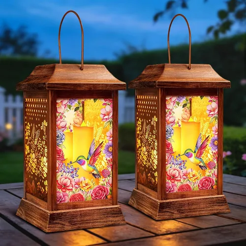 Vista 8 de Faroles Solares de Colibrí para Colgar al Aire Libre, Luces Solares de Metal y Vidrio para Decoración de Jardín, Regalos para Mujeres, Mamá
