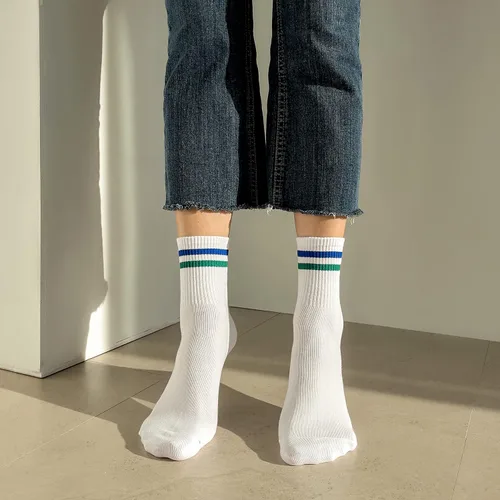 Vista 7 de MK SOCKS - Calcetines deportivos de algodón a rayas para correr, estilo retro, lindos, a juego, para hombres y mujeres