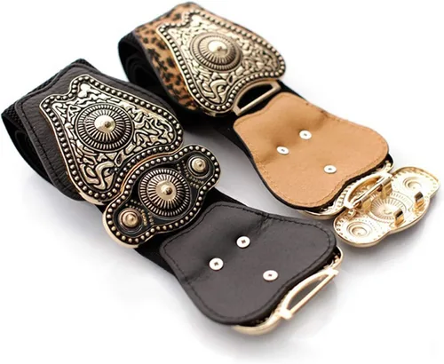 Vista 3 de Cinturón ancho elástico para mujer con hebilla retro occidental de moda