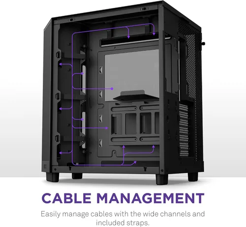 Vista 6 de NZXT H6 Flow CC-H61FB-01 Carcasa compacta de doble cámara de torre media con flujo de aire Paneles de vidrio panorámicos Paneles de flujo