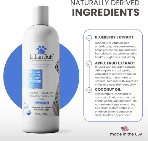 Vista 6 de Lillian Ruff PRO Formula Berry Blue Brilliance Bundle – Juego Eliminador Definitivo de Manchas de Lágrimas y Olores, Incluye Champú Berry Blue