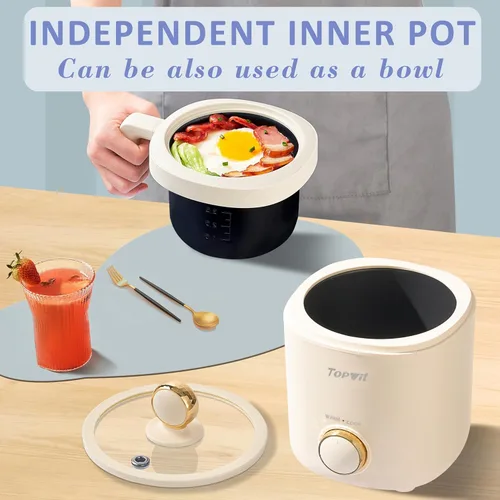 Vista 2 de TOPWIT Arrocera pequeña, mini olla arrocera para 2 tazas sin cocinar, arrocera portátil de 1.2 litros con revestimiento antiadherente, sin BPA, Beige