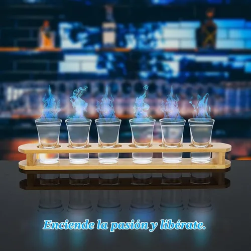Vista 6 de D&Z Vasos de chupito de 1 oz con soporte, juego de vasos de chupito en bandeja de madera de bambú, 6 vasos de chupito de base pesada para whisky