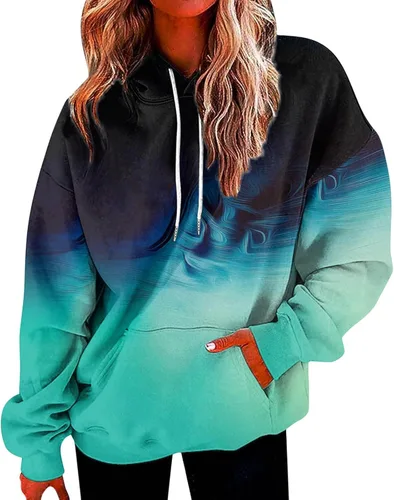 Vista 4 de Ceboyel Sudaderas de gran tamaño para mujer, teñido anudado, manga larga, sudaderas con capucha, ajuste holgado, ropa de moda para adolescentes